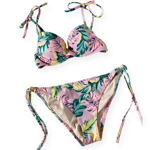 Shade & Shore Pastel Tropical Floral Bikini - 32B Top & Size Small Bottom